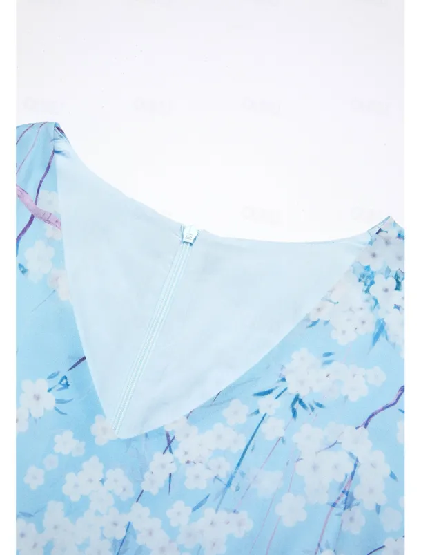 Women's Maxi Dress A Line Dress Elegant Daily Date Regular Fit Floral V Neck Blue Summer