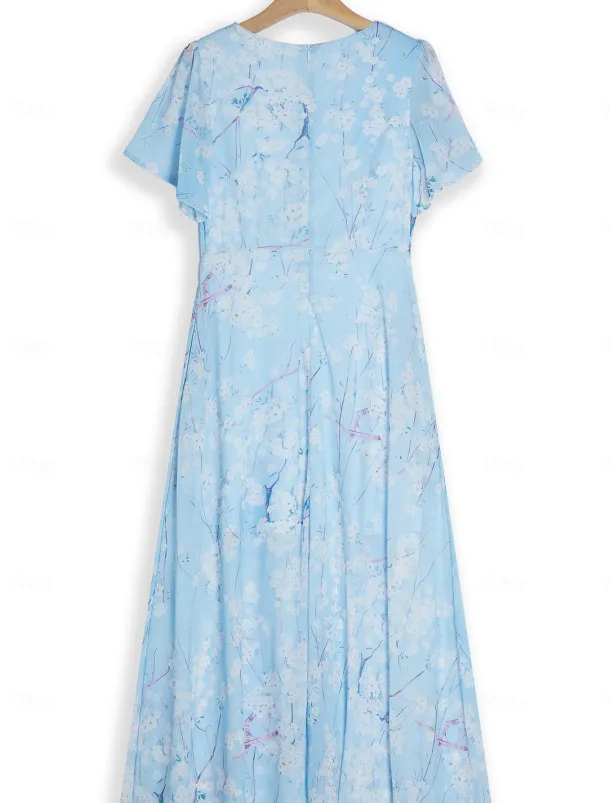 Women's Maxi Dress A Line Dress Elegant Daily Date Regular Fit Floral V Neck Blue Summer