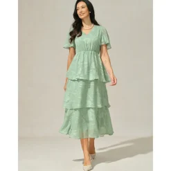 Women's Maxi Dress A Line Dress Elegant Formal Flutter Sleeve Wedding Guest Cocktail Party Regular Fit Plain Short Sleeve V Neck Sage Green Summer
