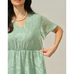 Women's Maxi Dress A Line Dress Elegant Formal Flutter Sleeve Wedding Guest Cocktail Party Regular Fit Plain Short Sleeve V Neck Sage Green Summer