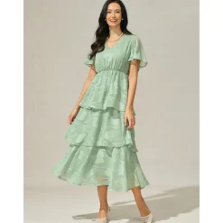 Women's Maxi Dress A Line Dress Elegant Formal Flutter Sleeve Wedding Guest Cocktail Party Regular Fit Plain Short Sleeve V Neck Sage Green Summer