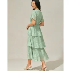 Women's Maxi Dress A Line Dress Elegant Formal Flutter Sleeve Wedding Guest Cocktail Party Regular Fit Plain Short Sleeve V Neck Sage Green Summer