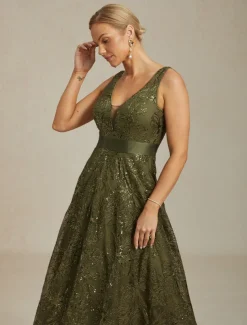 Women's Maxi Dress A Line Dress Backless Dress Elegant Party Birthday Solid Color Sleeveless V Neck Olive Summer Spring