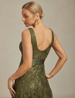 Women's Maxi Dress A Line Dress Backless Dress Elegant Party Birthday Solid Color Sleeveless V Neck Olive Summer Spring