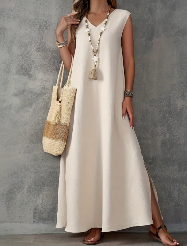 Women's Maxi Dress A Line Dress Summer Dress Casual Daily Regular Fit Plain Sleeveless V Neck Black White Light Purple Green Summer