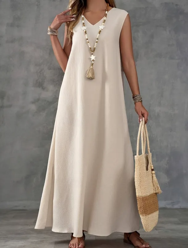 Women's Maxi Dress A Line Dress Summer Dress Casual Daily Regular Fit Plain Sleeveless V Neck Black White Light Purple Green Summer