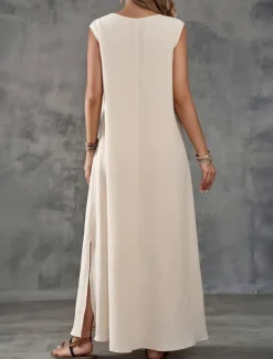 Women's Maxi Dress A Line Dress Summer Dress Casual Daily Regular Fit Plain Sleeveless V Neck Black White Light Purple Green Summer