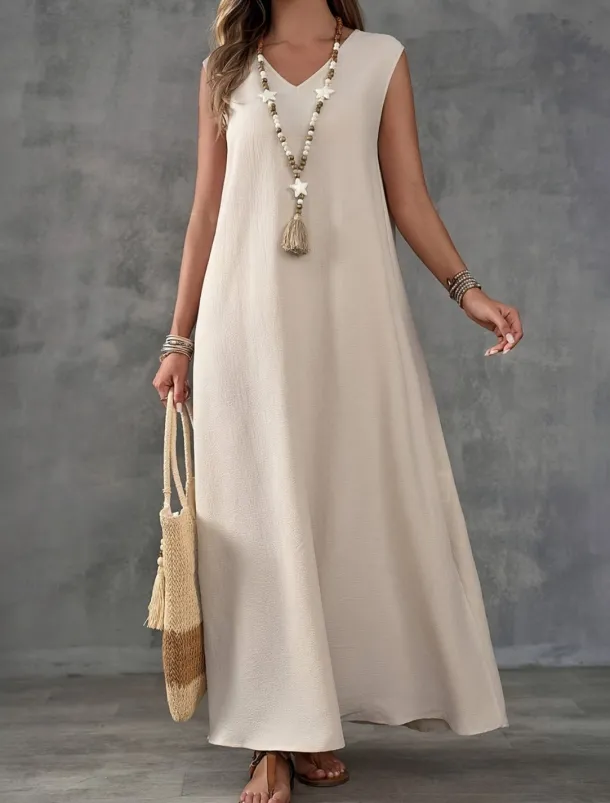 Women's Maxi Dress A Line Dress Summer Dress Casual Daily Regular Fit Plain Sleeveless V Neck Black White Light Purple Green Summer