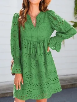 Women's Maxi Dress Casual Dress Cotton Maxi Dress Basic Casual Vacation Daily Regular Fit Plain Short Sleeve V Neck Blue Green Summer