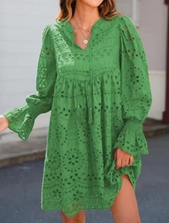 Women's Maxi Dress Casual Dress Cotton Maxi Dress Basic Casual Vacation Daily Regular Fit Plain Short Sleeve V Neck Blue Green Summer