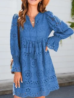 Women's Maxi Dress Casual Dress Cotton Maxi Dress Basic Casual Vacation Daily Regular Fit Plain Short Sleeve V Neck Blue Green Summer