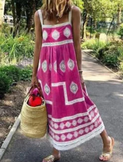 Women's Maxi Dress Casual Dress Boho Chic Dresses Boho Dress Bohemia Cute Stylish Vacation Daily Beach Loose Fit Graphic Sleeveless Square Neck Yellow Red Green Summer