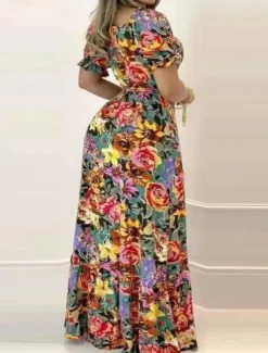 Women's Maxi Dress Casual Dress A Line Dress Stylish Casual Vacation Daily Regular Fit Floral Short Sleeve V Neck Green Spring Fall