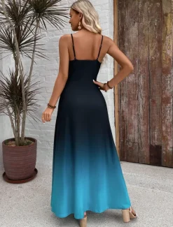 Women's Maxi Dress Casual Dress A Line Dress Summer Dress Slip Dress Vacation Vintage Ethnic Daily Regular Fit Ombre Graphic Sleeveless V Neck Blue Summer Spring