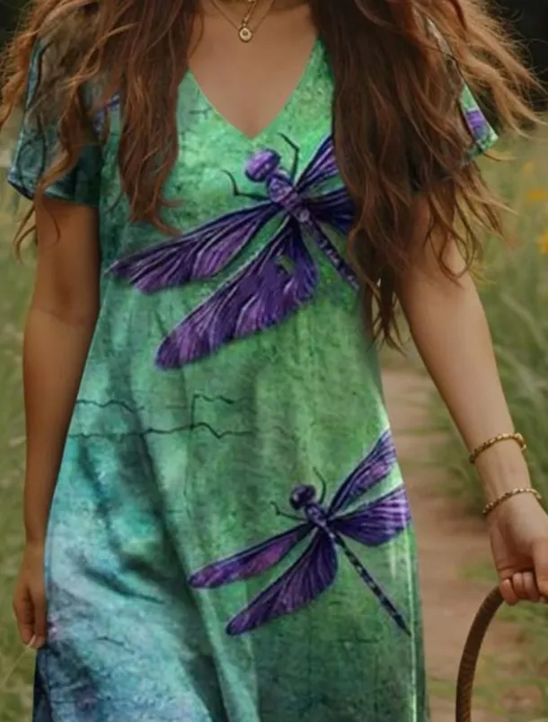 Women's Maxi Dress Casual Dress A Line Dress Bohemia Vacation Vintage Vacation Daily Regular Fit Floral Short Sleeve V Neck Yellow Light Green Orange Green Summer Spring