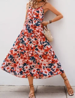 Women's Maxi Dress Casual Dress Swing Dress A Line Dress Stylish Casual Vacation Daily Regular Fit Floral Sleeveless Strap Orange Summer