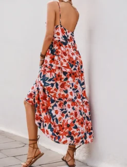 Women's Maxi Dress Casual Dress Swing Dress A Line Dress Stylish Casual Vacation Daily Regular Fit Floral Sleeveless Strap Orange Summer