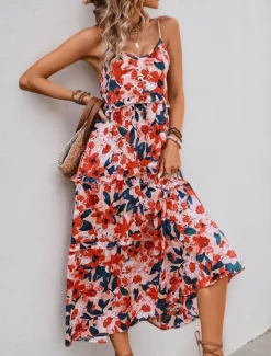 Women's Maxi Dress Casual Dress Swing Dress A Line Dress Stylish Casual Vacation Daily Regular Fit Floral Sleeveless Strap Orange Summer