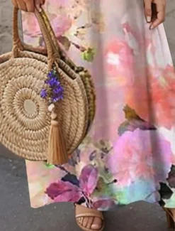 Women's Maxi Dress Casual Dress A Line Dress Stylish Casual Vacation Daily Regular Fit Floral Sleeveless Crew Neck Pink Summer Spring