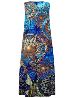 Women's Maxi Dress Casual Dress T Shirt Dress Tee Dress Sundress Basic Outdoor Vacation Party Regular Fit Floral Short Sleeve Crew Neck Red Blue Green Summer Spring