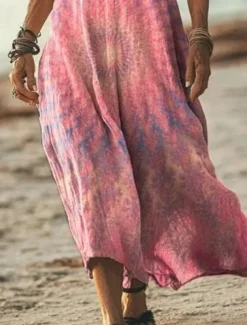 Women's Maxi Dress Casual Dress A Line Dress Stylish Casual Vacation Daily Regular Fit Floral Short Sleeve V Neck Light Pink Light Purple Purple Beige Spring Fall