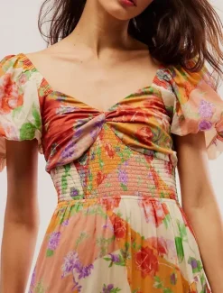 Women's Maxi Dress Casual Dress Swing Dress A Line Dress Boho Dress Bohemia Vintage Casual Vacation Daily Regular Fit Floral Short Sleeve V Neck Red Orange Beige Spring Fall