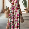 Women's Maxi Dress Casual Dress A Line Dress Stylish Casual Vacation Daily Regular Fit Floral Short Sleeve V Neck Pink Summer Spring