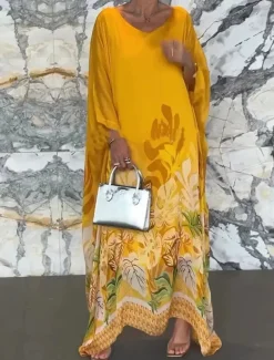 Women's Maxi Dress Casual Dress Stylish Casual Vacation Daily Regular Fit Floral Long Sleeve Crew Neck White Yellow Purple Green Summer Spring