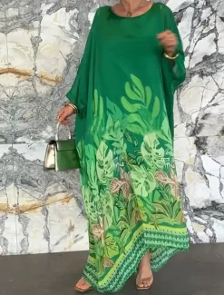 Women's Maxi Dress Casual Dress Stylish Casual Vacation Daily Regular Fit Floral Long Sleeve Crew Neck White Yellow Purple Green Summer Spring