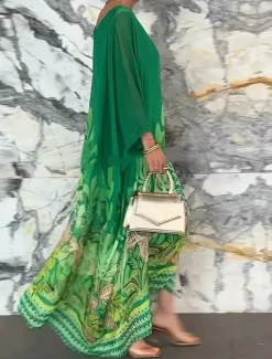 Women's Maxi Dress Casual Dress Stylish Casual Vacation Daily Regular Fit Floral Long Sleeve Crew Neck White Yellow Purple Green Summer Spring