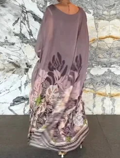 Women's Maxi Dress Casual Dress Stylish Casual Vacation Daily Regular Fit Floral Long Sleeve Crew Neck White Yellow Purple Green Summer Spring