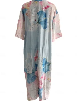 Women's Maxi Dress Casual Dress Shift Dress Stylish Casual Vacation Daily Date Loose Fit Floral Short Sleeve V Neck Pink Blue Summer Spring