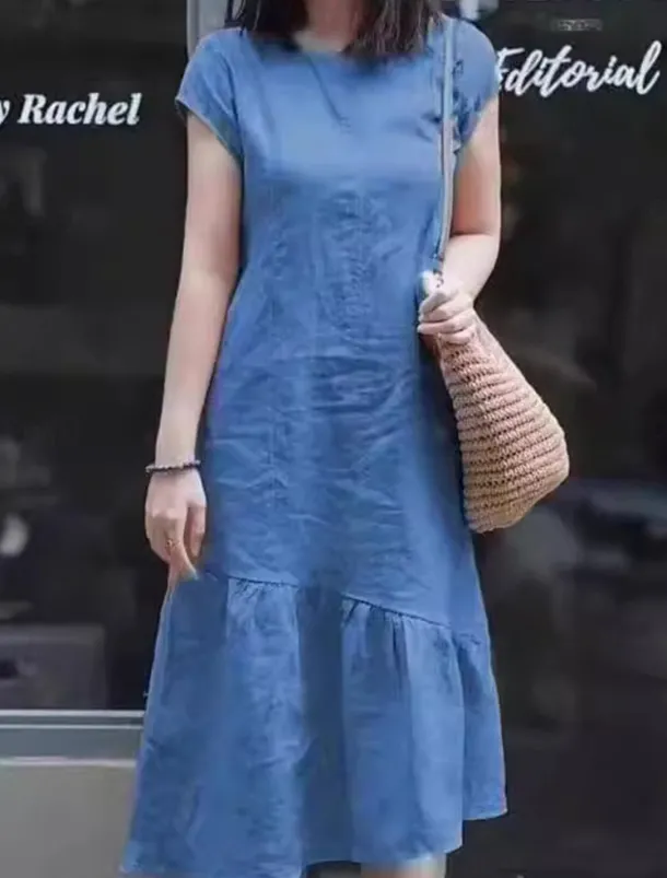 Women's Maxi Dress Casual Dress Cotton Linen Dress A Line Dress Basic Casual Vacation Daily Regular Fit Plain Short Sleeve Crew Neck Yellow Red Blue Purple Summer