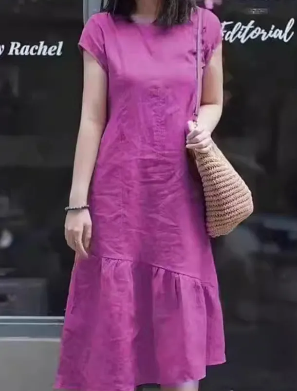 Women's Maxi Dress Casual Dress Cotton Linen Dress A Line Dress Basic Casual Vacation Daily Regular Fit Plain Short Sleeve Crew Neck Yellow Red Blue Purple Summer