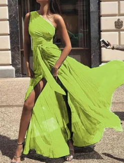 Women's Maxi Dress Cocktail Dress Wedding Guest Dress Chiffon Dress A Line Dress Elegant Sexy Formal Wedding Party Regular Fit Sleeveless V Neck Yellow Red Purple Green Summer