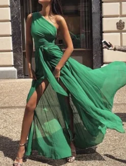 Women's Maxi Dress Cocktail Dress Wedding Guest Dress Chiffon Dress A Line Dress Elegant Sexy Formal Wedding Party Regular Fit Sleeveless V Neck Yellow Red Purple Green Summer