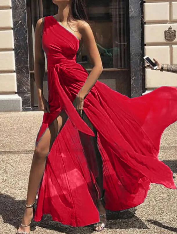 Women's Maxi Dress Cocktail Dress Wedding Guest Dress Chiffon Dress A Line Dress Elegant Sexy Formal Wedding Party Regular Fit Sleeveless V Neck Yellow Red Purple Green Summer