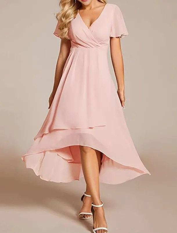 Women's Maxi Dress Cocktail Dress Wedding Guest Dress Chiffon Dress A Line Dress Elegant Formal Work Cocktail Party Regular Fit Short Sleeve V Neck Black White Pink Royal Blue Summer