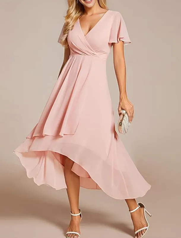 Women's Maxi Dress Cocktail Dress Wedding Guest Dress Chiffon Dress A Line Dress Elegant Formal Work Cocktail Party Regular Fit Short Sleeve V Neck Black White Pink Royal Blue Summer