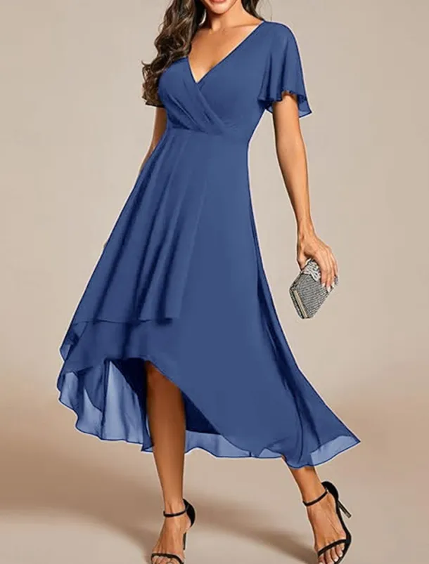 Women's Maxi Dress Cocktail Dress Wedding Guest Dress Chiffon Dress A Line Dress Elegant Formal Work Cocktail Party Regular Fit Short Sleeve V Neck Black White Pink Royal Blue Summer