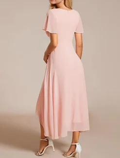 Women's Maxi Dress Cocktail Dress Wedding Guest Dress Chiffon Dress A Line Dress Elegant Formal Work Cocktail Party Regular Fit Short Sleeve V Neck Black White Pink Royal Blue Summer