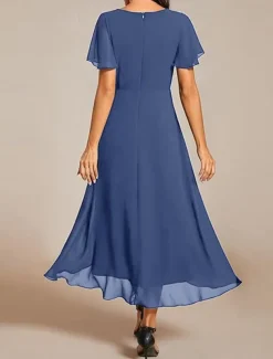 Women's Maxi Dress Cocktail Dress Wedding Guest Dress Chiffon Dress A Line Dress Elegant Formal Work Cocktail Party Regular Fit Short Sleeve V Neck Black White Pink Royal Blue Summer