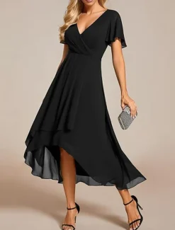 Women's Maxi Dress Cocktail Dress Wedding Guest Dress Chiffon Dress A Line Dress Elegant Formal Work Cocktail Party Regular Fit Short Sleeve V Neck Black White Pink Royal Blue Summer