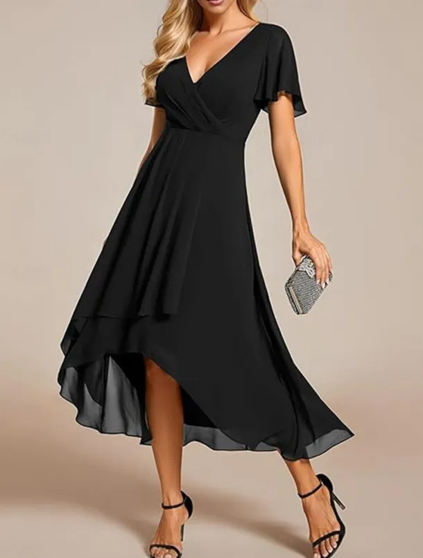 Women's Maxi Dress Cocktail Dress Wedding Guest Dress Chiffon Dress A Line Dress Elegant Formal Work Cocktail Party Regular Fit Short Sleeve V Neck Black White Pink Royal Blue Summer