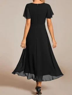 Women's Maxi Dress Cocktail Dress Wedding Guest Dress Chiffon Dress A Line Dress Elegant Formal Work Cocktail Party Regular Fit Short Sleeve V Neck Black White Pink Royal Blue Summer