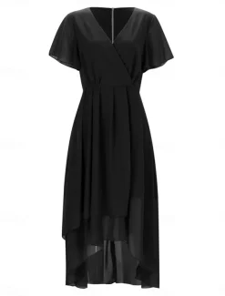 Women's Maxi Dress Cocktail Dress Wedding Guest Dress Chiffon Dress A Line Dress Elegant Formal Work Cocktail Party Regular Fit Short Sleeve V Neck Black White Pink Royal Blue Summer