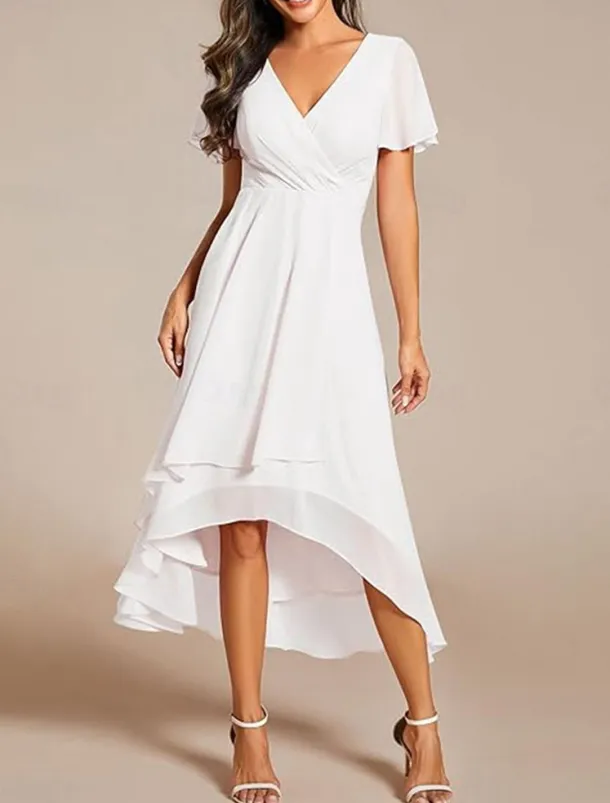 Women's Maxi Dress Cocktail Dress Wedding Guest Dress Chiffon Dress A Line Dress Elegant Formal Work Cocktail Party Regular Fit Short Sleeve V Neck Black White Pink Royal Blue Summer