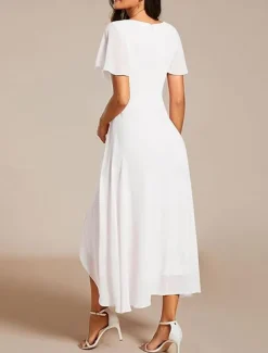 Women's Maxi Dress Cocktail Dress Wedding Guest Dress Chiffon Dress A Line Dress Elegant Formal Work Cocktail Party Regular Fit Short Sleeve V Neck Black White Pink Royal Blue Summer