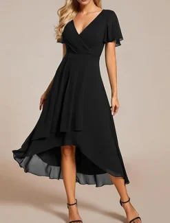 Women's Maxi Dress Cocktail Dress Wedding Guest Dress Chiffon Dress A Line Dress Elegant Formal Work Cocktail Party Regular Fit Short Sleeve V Neck Black White Pink Royal Blue Summer