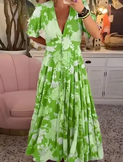 Women's Maxi Dress Corset Dress A Line Dress Summer Dress Stylish Casual Vacation Daily Regular Fit Floral Short Sleeve V Neck Red Sky Blue Green Summer